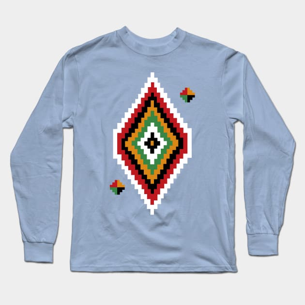 Colorful Libyan Diamond Shape Pattern Long Sleeve T-Shirt by Fusion Designs